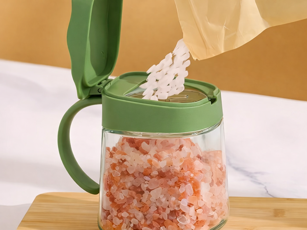 Stikla garšvielu trauks ar rokturi un karoti 300ml, zaļš
