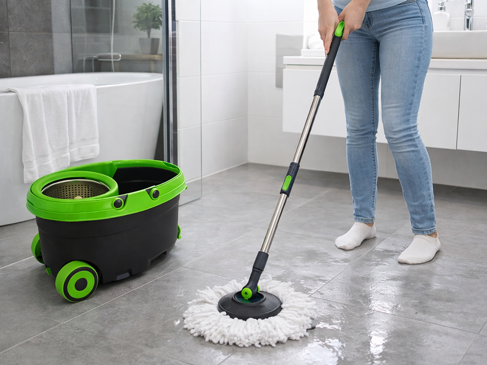 Rotējošais mops 360 un spainis uz riteņiem ar 2 mikrošķiedras lupatiņām