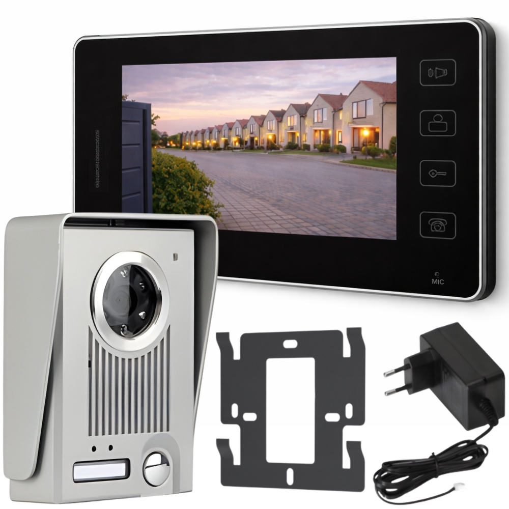 Vadu video domofons ar LCD monitoru un nakts redzamību, melns