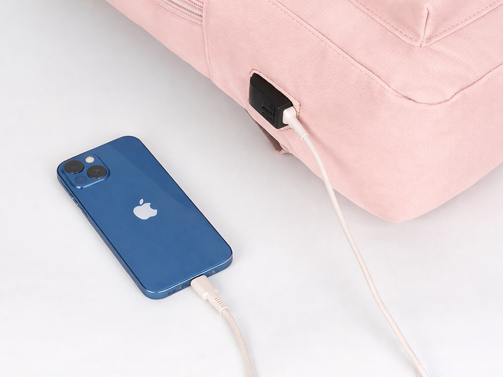 Ietilpīga pilsētas skolas mugursoma ar USB portu 18-20L, rozā