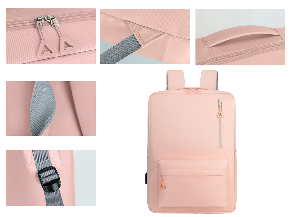 Ietilpīga pilsētas skolas mugursoma ar USB portu 18-20L, rozā