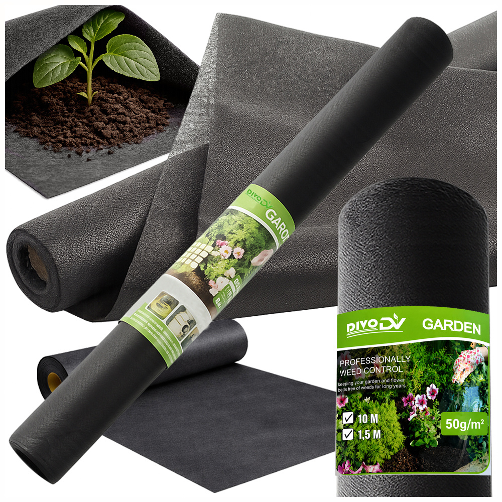 DIVODV Melnais Agrotīkls Pret Nezālēm, 50 g/m², 1.5 x 10 m