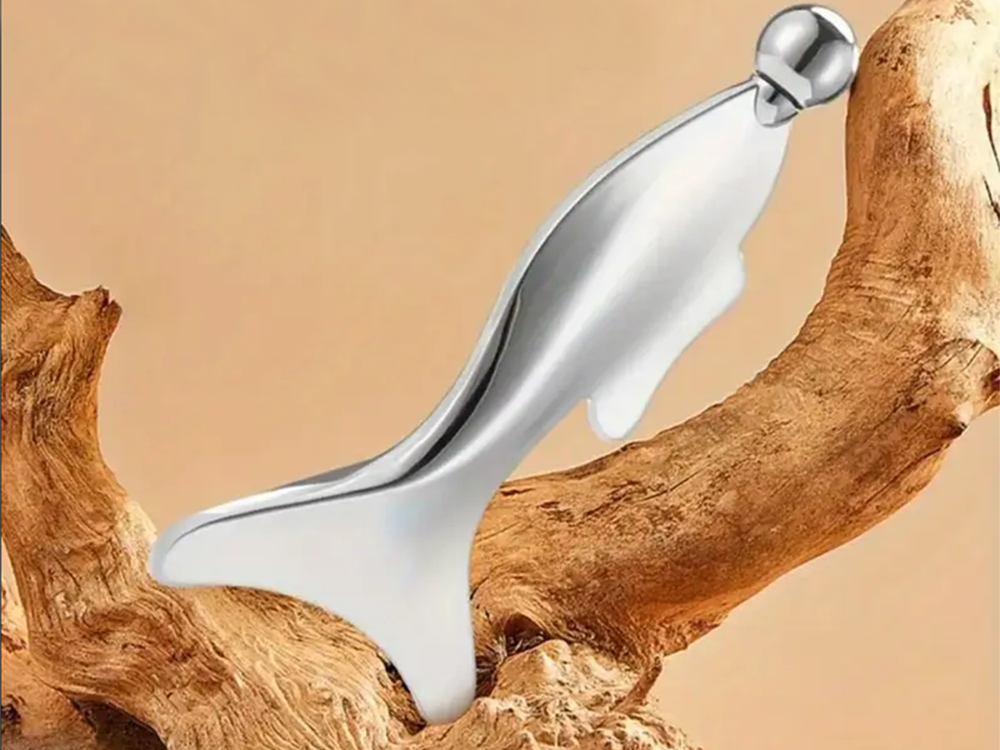 Nerūsējošā tērauda Gua Sha masāžas plāksnīte ar rullīti, sudraba