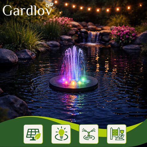 Gardlov peldošā LED solārā strūklaka, melna