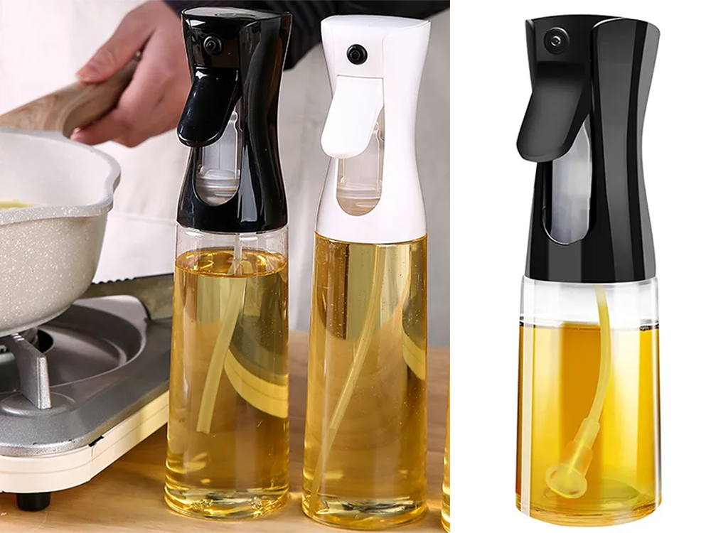 Eļļas un etiķa smidzinātājs stikla pudelē, 200 ml, melns