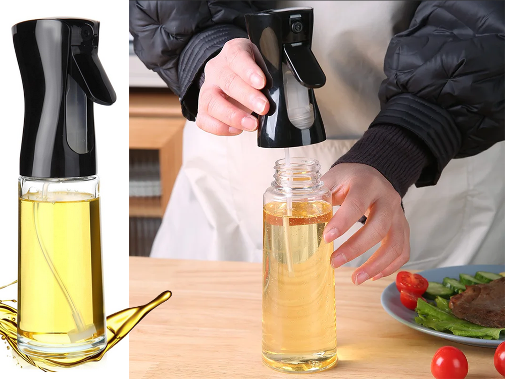 Eļļas un etiķa smidzinātājs stikla pudelē, 200 ml, melns