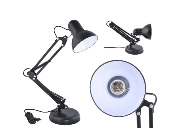 Regulējama melna galda lampa E27