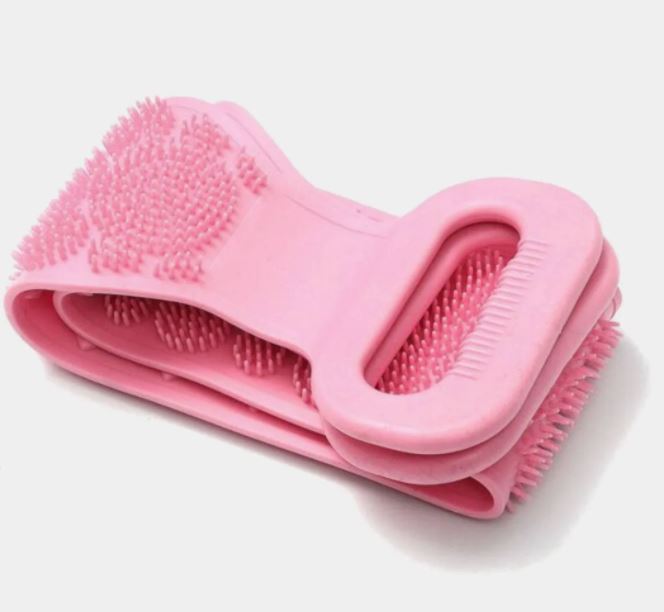 Divpusējs Silikona Sūklis Birste Masažieris Ķermenim un Kājām, Rozā | Bath Sponge Shower Body Legs Massager...