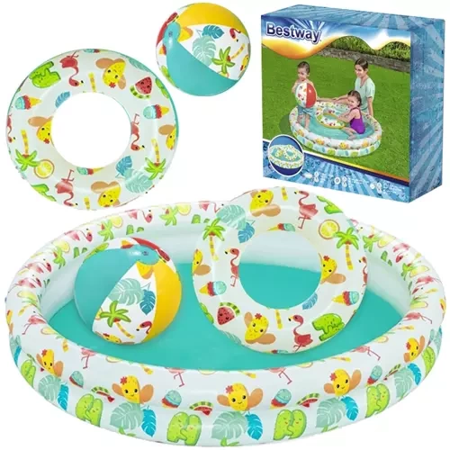 Bestway 51124 3-in-1 piepūšamais baseins ar bumbu un peldriņķi, 122 cm