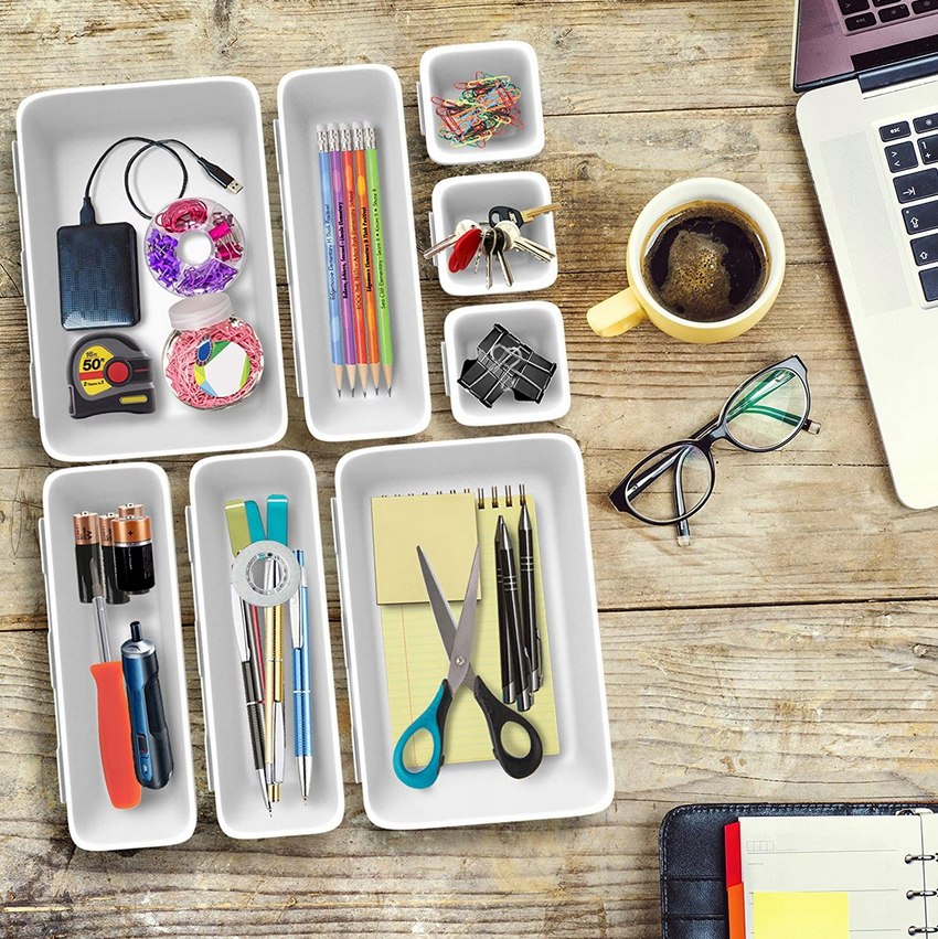 Modulārs atvilktnes organizators galda piederumiem, kancelejas precēm, darbarīķiem, kosmētikai, Pelēks | Cutlery...