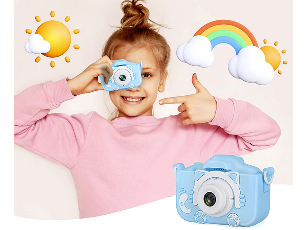 Bērnu Mini Fotoaparāts Digitālā Kamera ar Spēlēm Kaķis, 1080P, Zils | Children HD Digital Camera