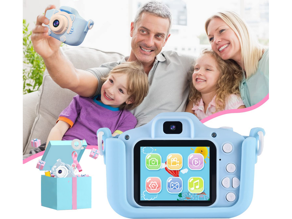 Bērnu Mini Fotoaparāts Digitālā Kamera ar Spēlēm Vienradzis, 1080P, Zils | Children HD Digital Camera