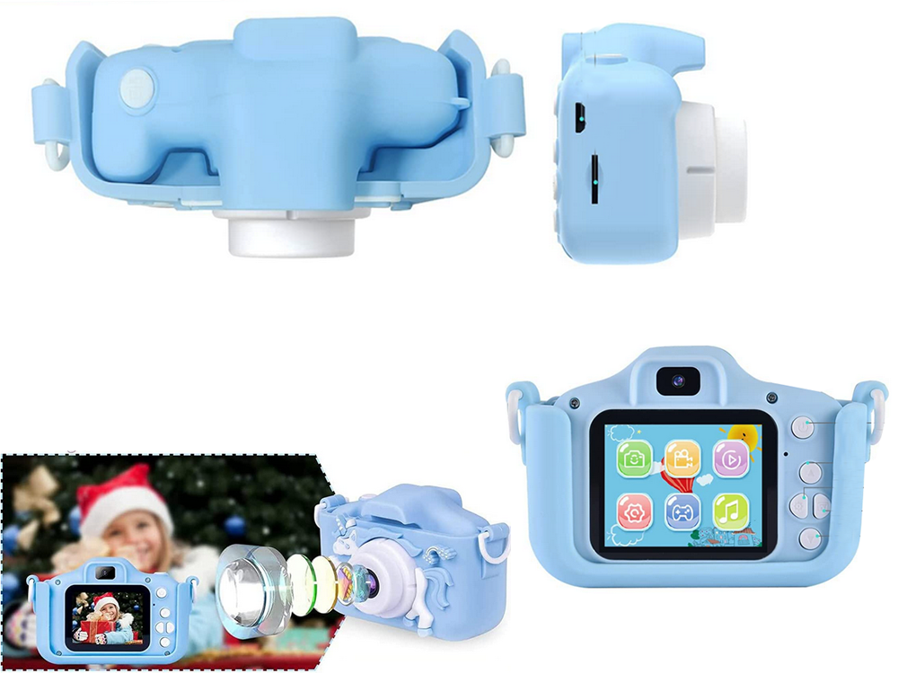 Bērnu Mini Fotoaparāts Digitālā Kamera ar Spēlēm Vienradzis, 1080P, Zils | Children HD Digital Camera