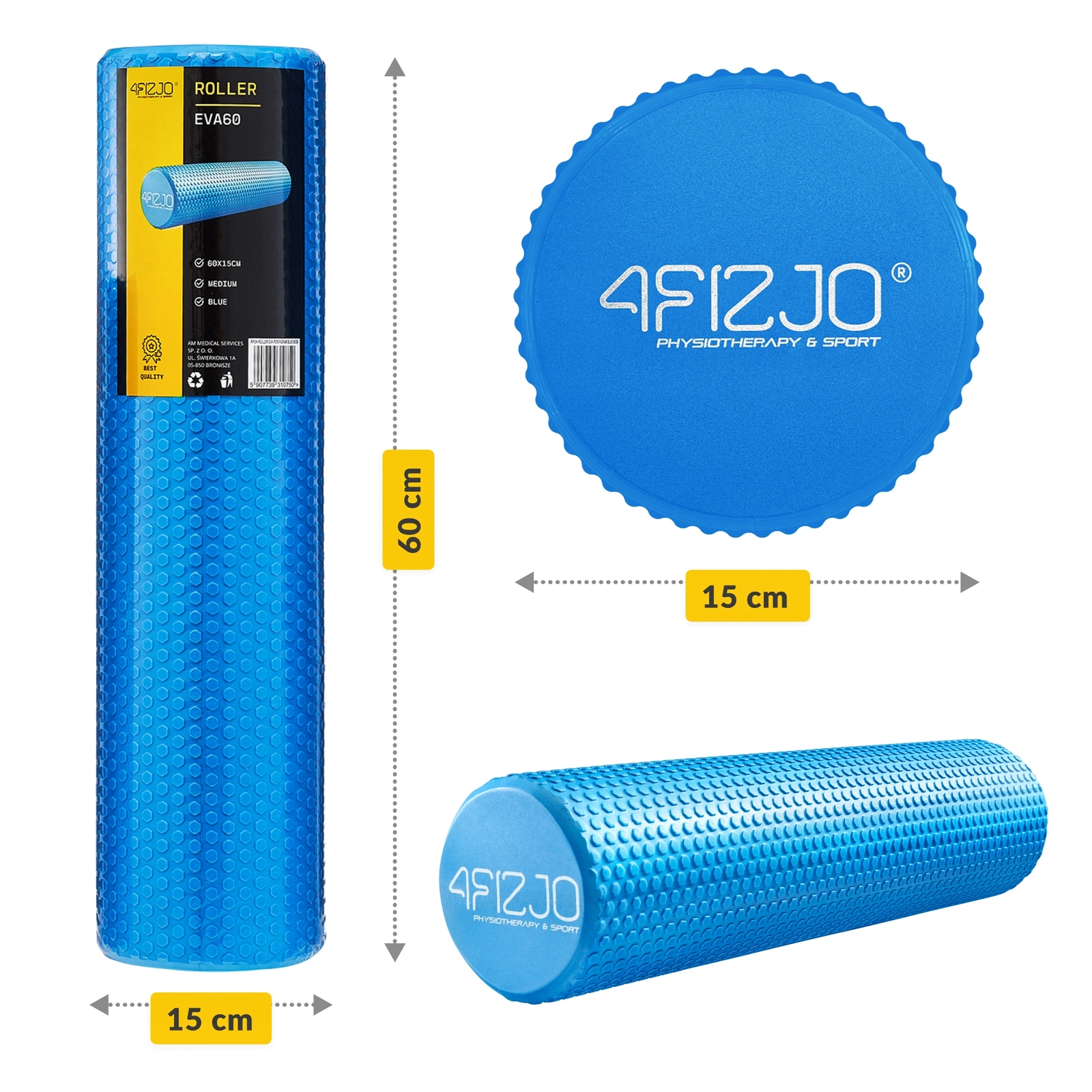 4Fizjo CARE+ masāžas rullis ar izciļņiem, 60 cm, zils
