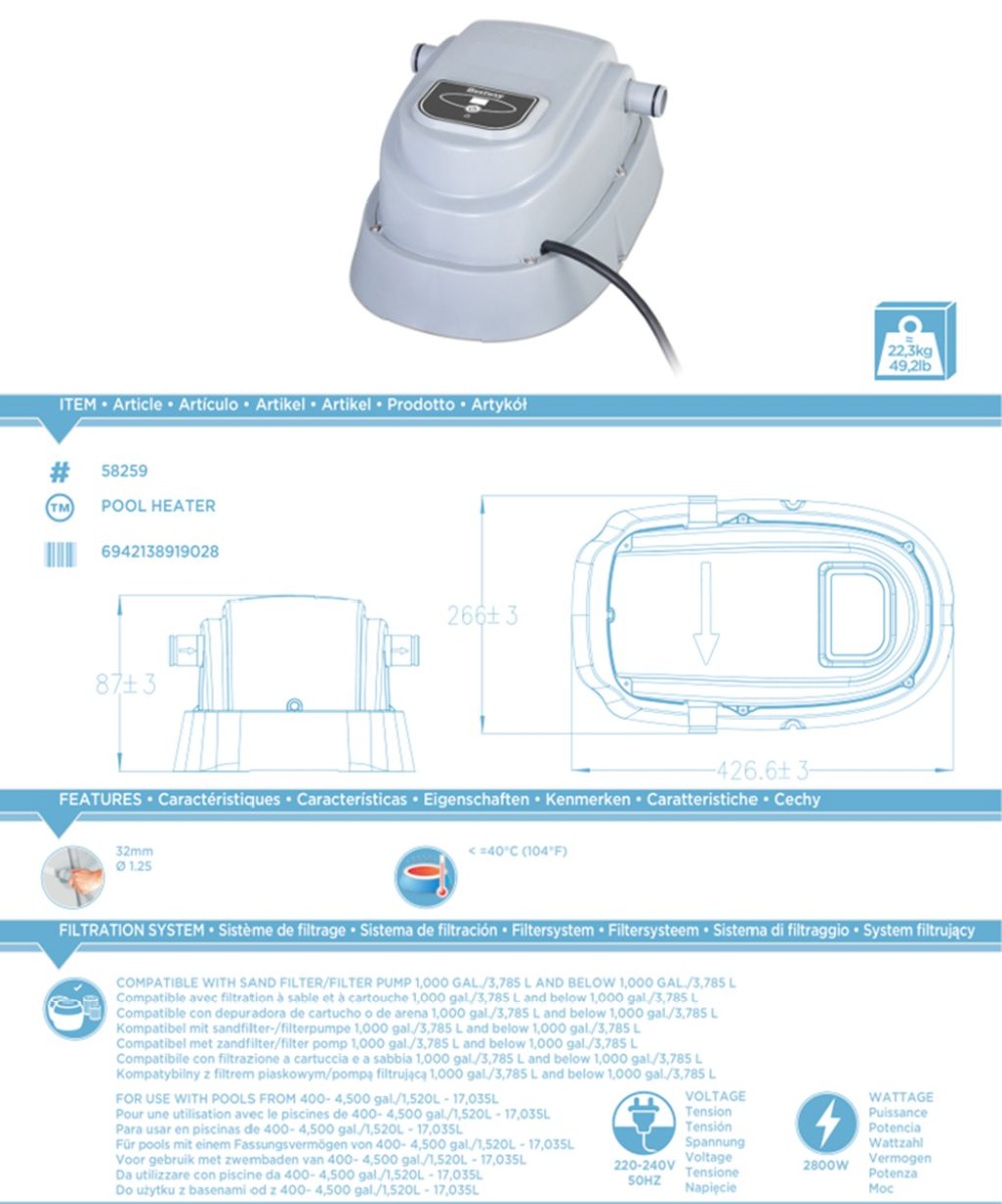 Bestway 58259 Baseina ūdens sildītājs