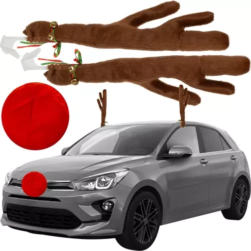 Ziemassvētku Jaungada Auto Rotājums Brieža Ragi un Deguns | Decoration for Car Reindeer Antlers and Nose