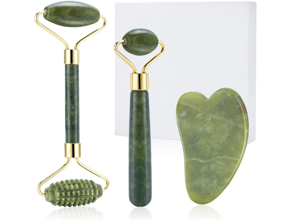 Nefrīta Sejas Rullīšu un Gua Sha Komplekts Kakla Dekoltē Zonas Masieris | Set of Jade Rollers for Face and Neck...