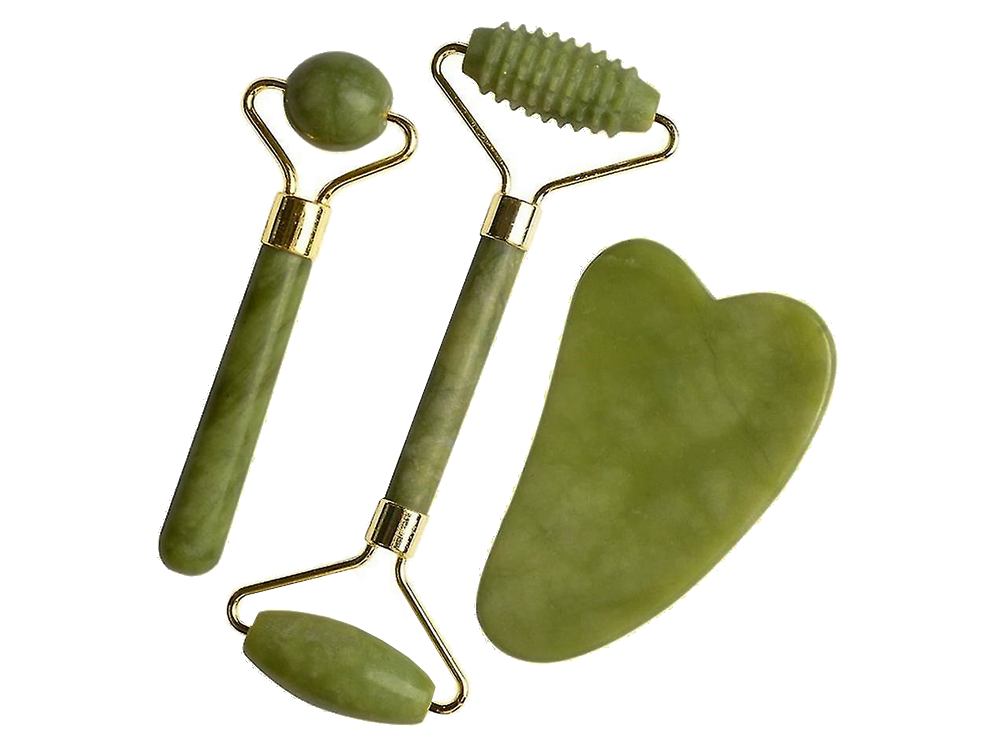 Nefrīta Sejas Rullīšu un Gua Sha Komplekts Kakla Dekoltē Zonas Masieris | Set of Jade Rollers for Face and Neck...