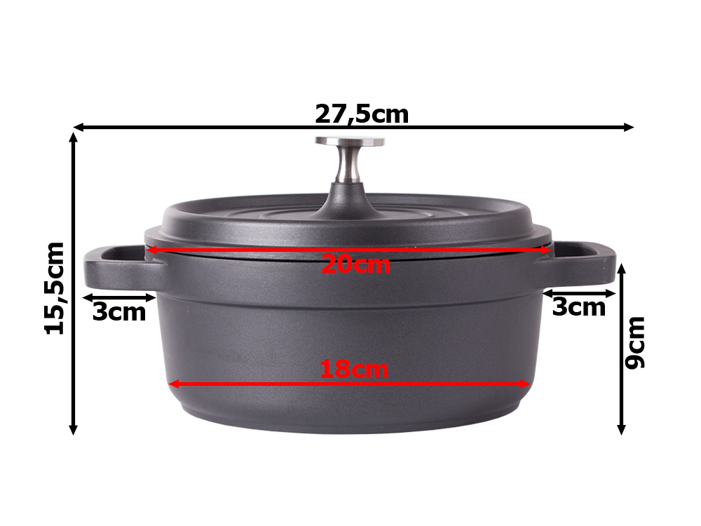 Lietā alumīnija katls-cepeštrauks ar vāku, 2L, non-stick, indukcijai