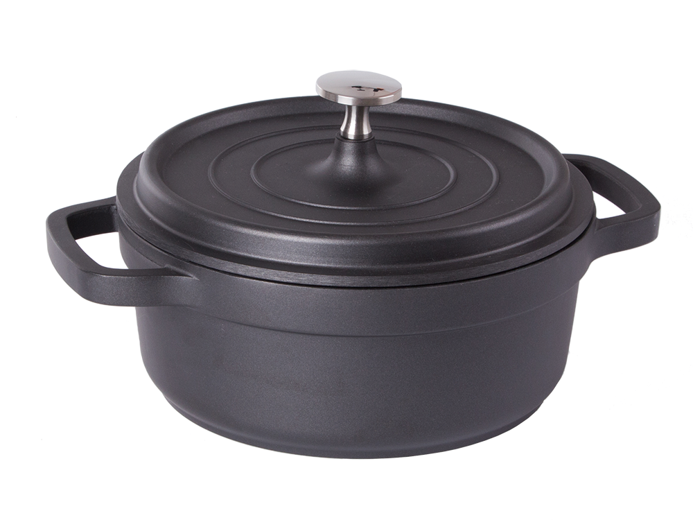 Lietā alumīnija katls-cepeštrauks ar vāku, 2L, non-stick, indukcijai