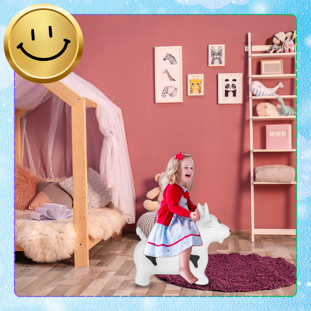 Bērnu Rotaļu Gumijas Piepūšamā Lēkājamā Gotiņa (ar Sūkni) | Kids Rubber Bouncing Jumping Inflatable Toy