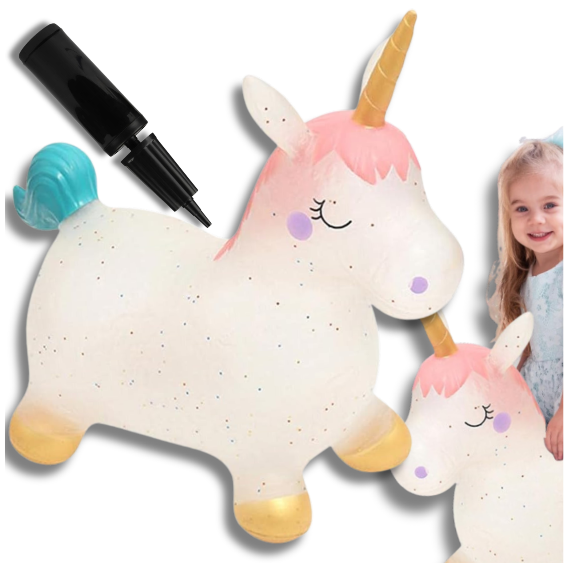 Bērnu Rotaļu Gumijas Piepūšamais Lēkājamais Vienradzis (ar Sūkni) | Kids Rubber Bouncing Jumping Inflatable Toy