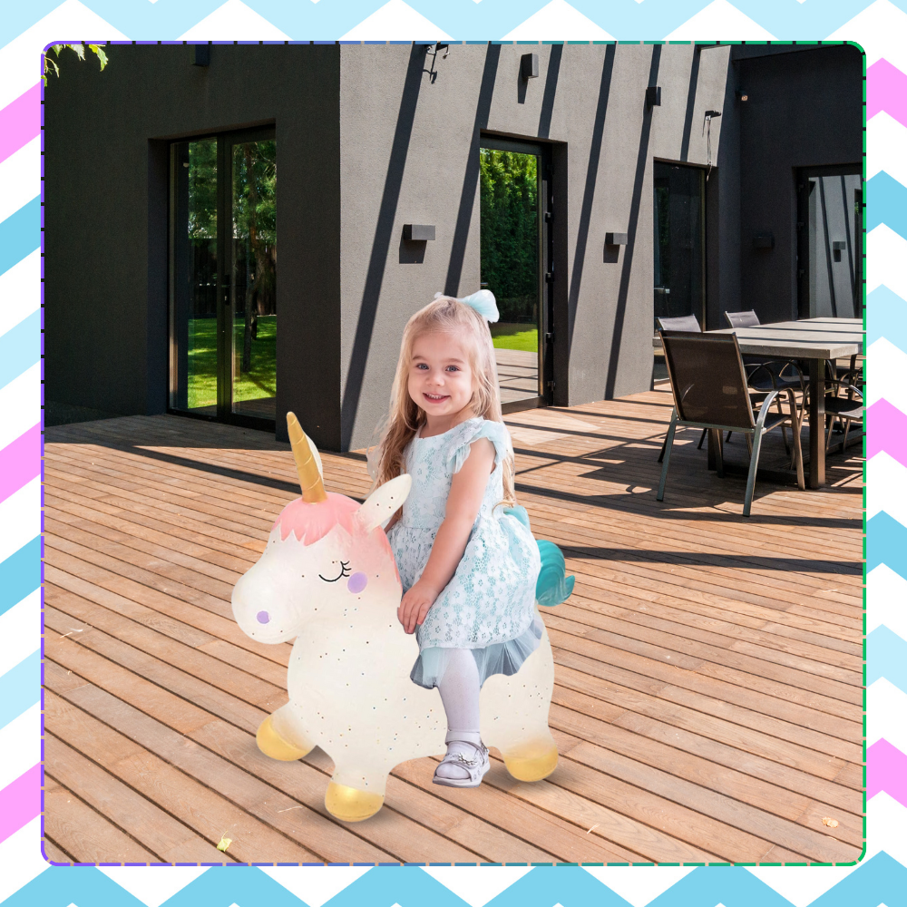 Bērnu Rotaļu Gumijas Piepūšamais Lēkājamais Vienradzis (ar Sūkni) | Kids Rubber Bouncing Jumping Inflatable Toy