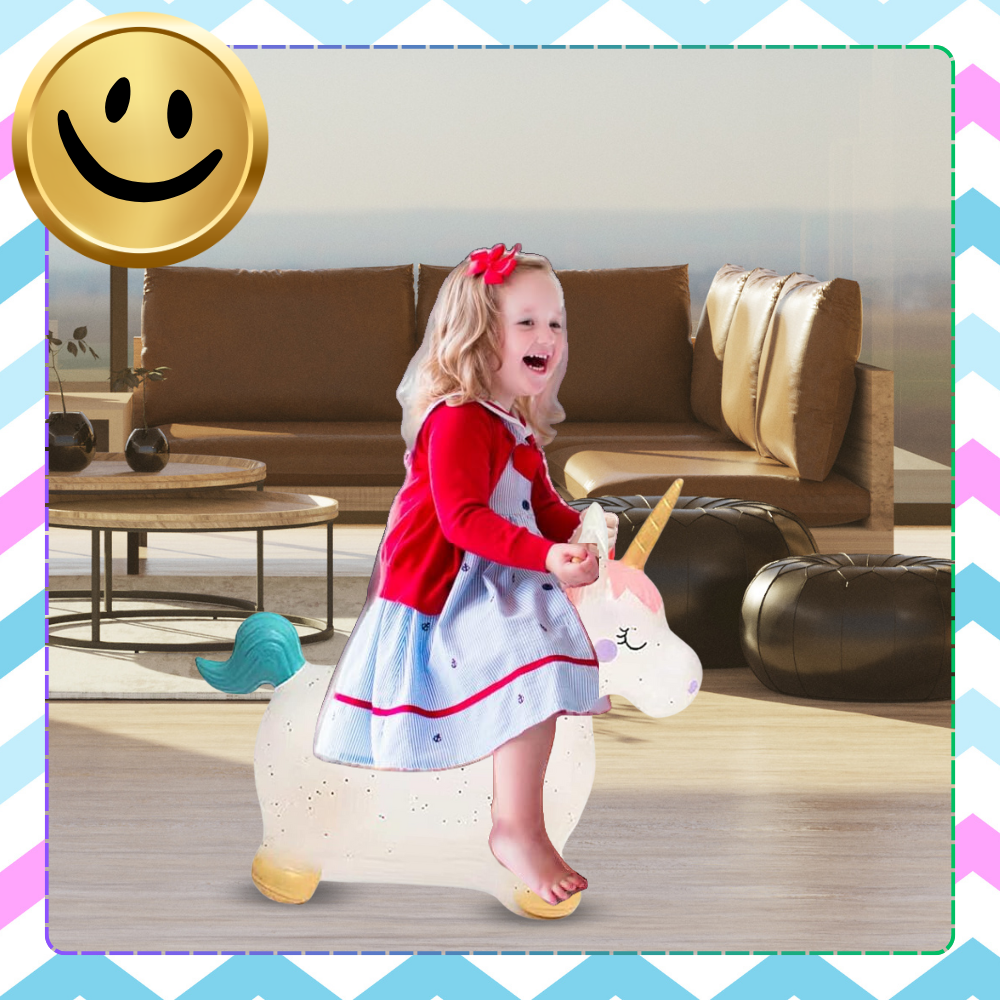 Bērnu Rotaļu Gumijas Piepūšamais Lēkājamais Vienradzis (ar Sūkni) | Kids Rubber Bouncing Jumping Inflatable Toy