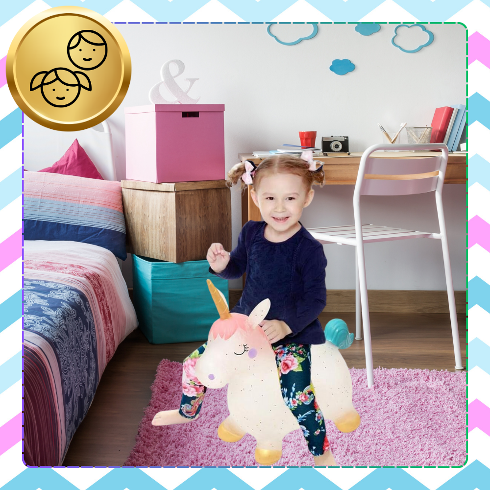 Bērnu Rotaļu Gumijas Piepūšamais Lēkājamais Vienradzis (ar Sūkni) | Kids Rubber Bouncing Jumping Inflatable Toy