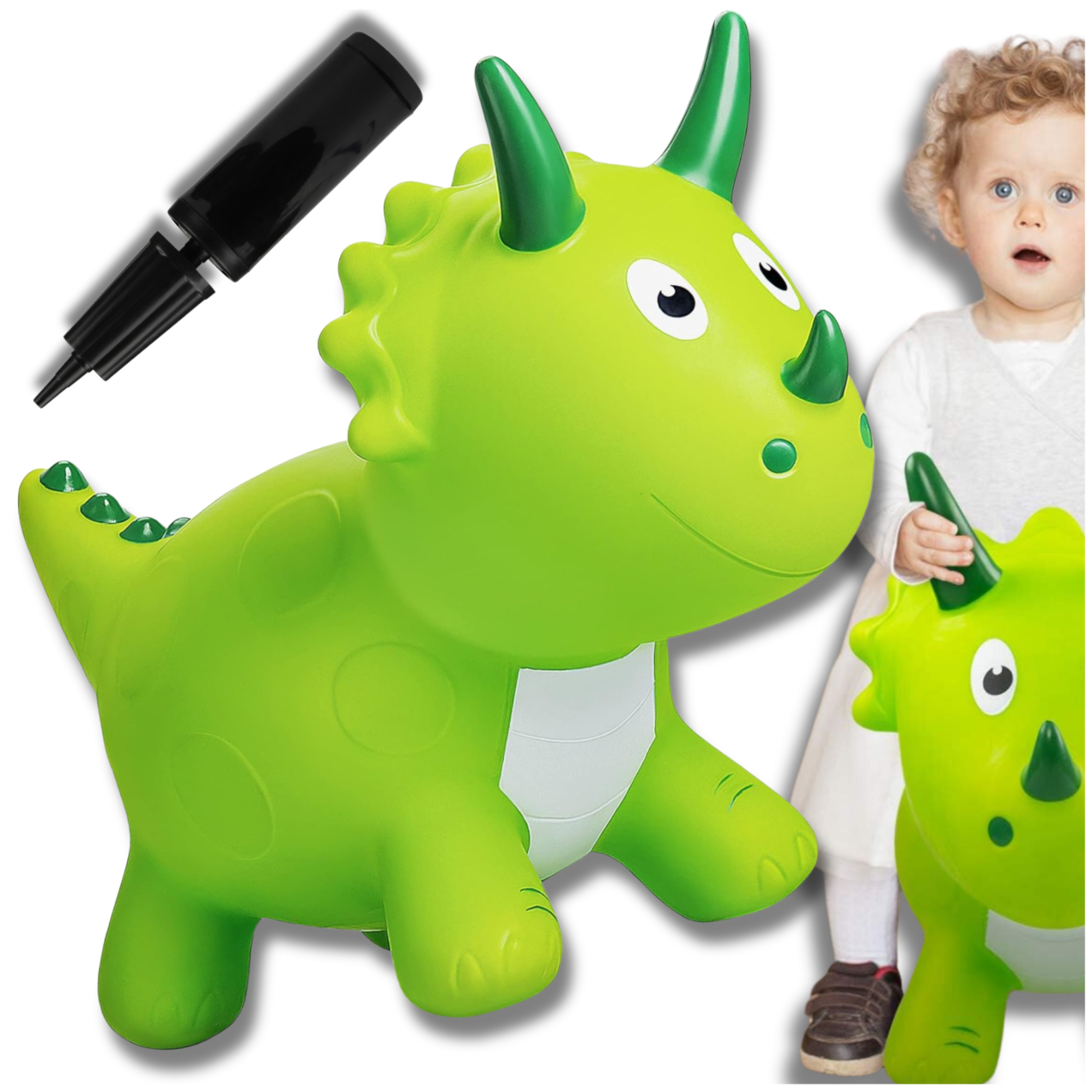 Bērnu Rotaļu Gumijas Piepūšamais Lēkājamais Dinozaurs (ar Sūkni) | Kids Rubber Bouncing Jumping Inflatable Toy