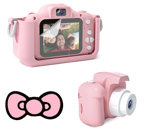 Bērnu Mini Fotoaparāts Digitālā Kamera ar Spēlēm Kaķis, 1080P, Rozā | Children HD Digital Camera