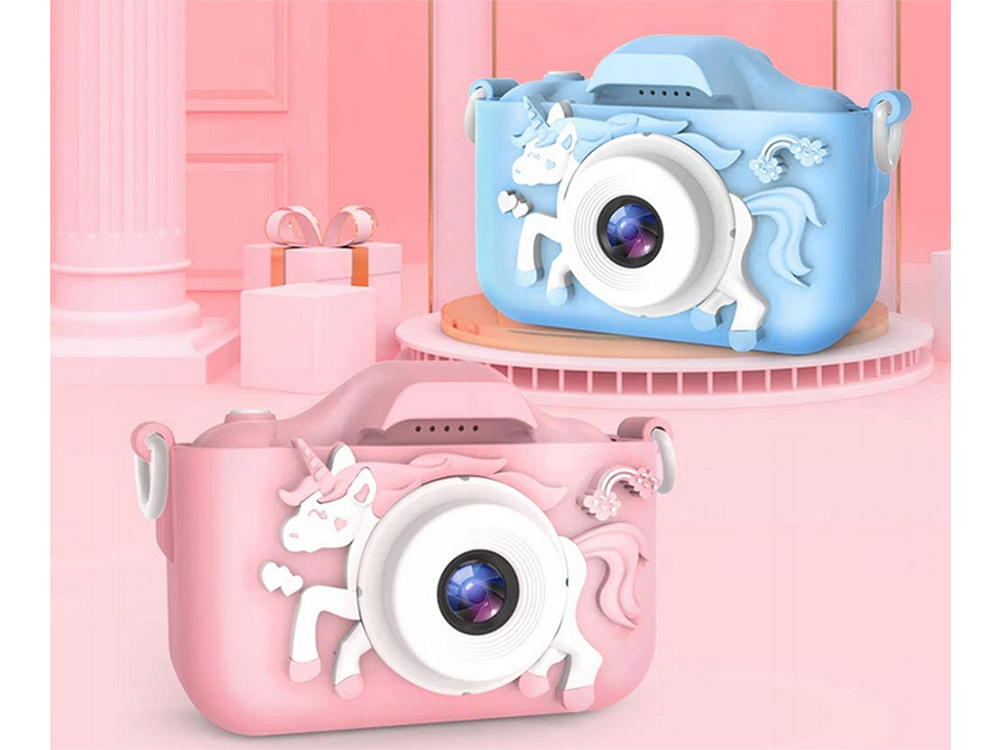 Bērnu Mini Fotoaparāts Digitālā Kamera ar Spēlēm Vienradzis, 1080P, Rozā | Children HD Digital Camera