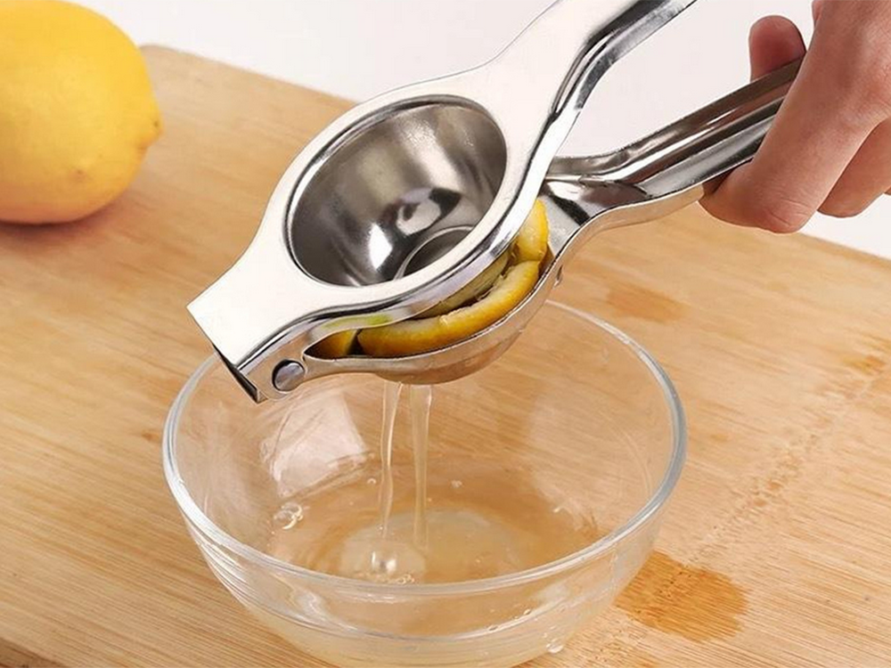 Metāla rokas sulu spiede citroniem un citrusaugļiem, 20.5 cm, sudraba