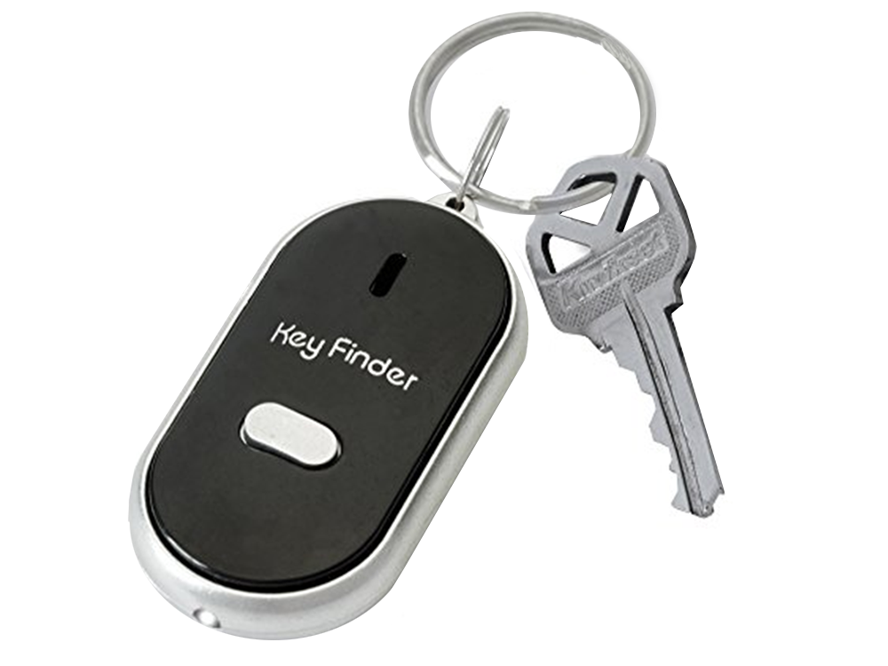 Pīkstiena Atslēgu Piekariņš Reaģē uz Svilpi ar LED Apgaismojumu, Melns | Chip Keychain Reacts to Whistle with LED...