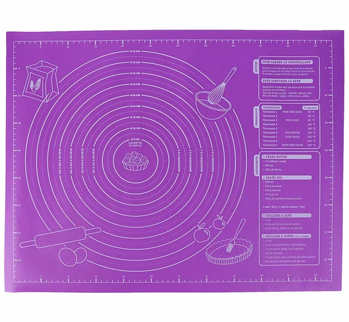 Virtuves Silikona Paklājiņš Mīklas Rullēšanai un Cepšanai, 60x45cm, Violets | Non-slip Silicone Pastry Baking...