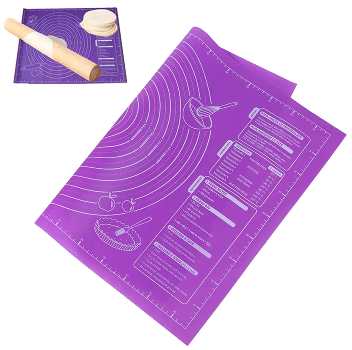 Virtuves Silikona Paklājiņš Mīklas Rullēšanai un Cepšanai, 60x45cm, Violets | Non-slip Silicone Pastry Baking...